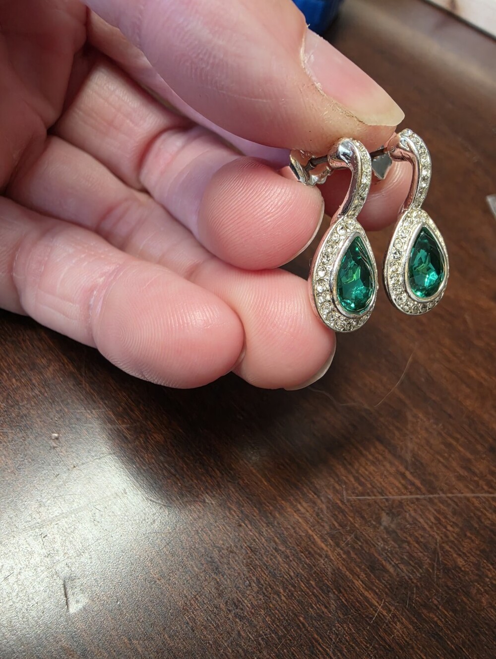 Emerald Teardrop Crystal Halo Drop Earrings, Women Jewelry, Elegant Night - Picture 4 of 8